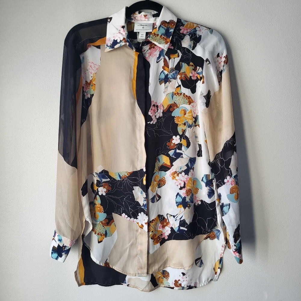 3.1 Phillip Lim Multicolor Sheer Floral Classic Feminine Statement Blouse